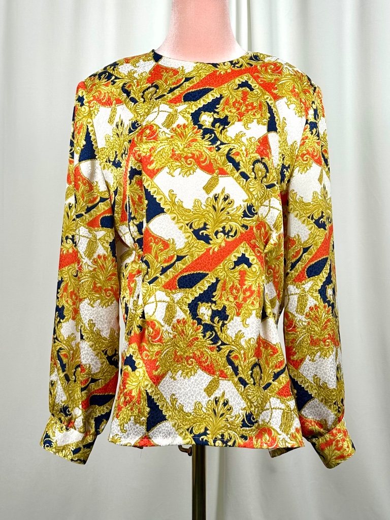 Vintage 80s Worthington Baroque Print Shoulder Padded Blouse